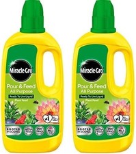 2 x MIRACLE-GRO ALL PURPOSE LIQUID PLANT FOOD 1L POUR & FEED CONCENTRATED NEW 5.66 per litre