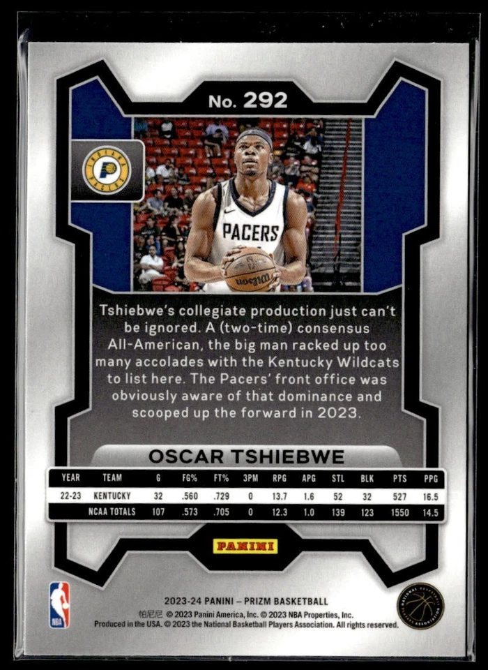 2023-24 Panini Prizm Basketball Silver #292 Oscar Tshiebwe Rookie RC - Image 2 of 2