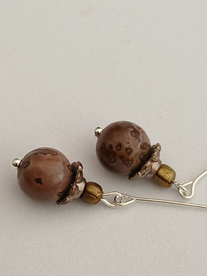 Vintage Puppe Ohrringe Landkarte Jaspis 8 mm Perlen Schmuck Vintage Biskuit Jumeau Bru