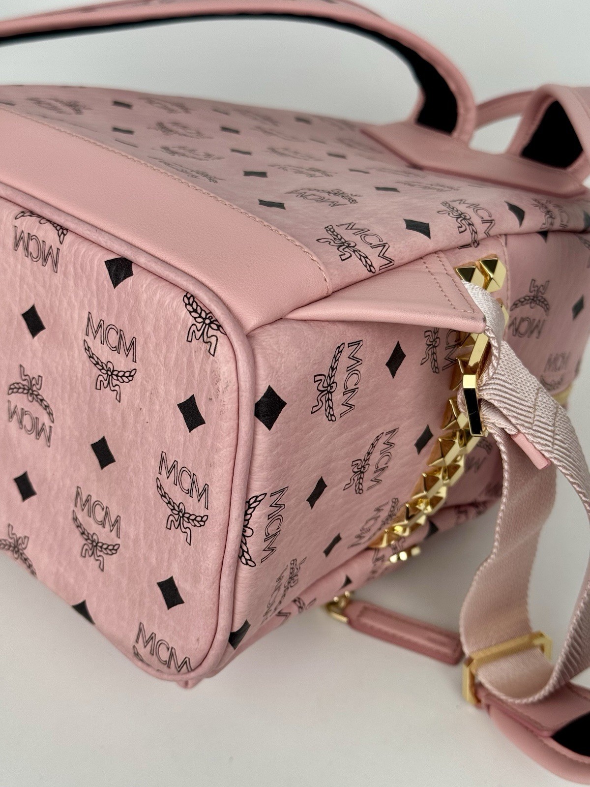 MCM Stark Side Stud Small Backpack Pink Visetos M… - image 11