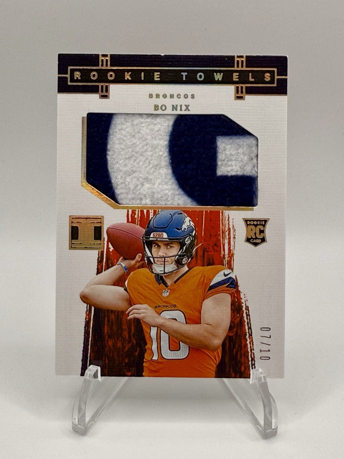 2024 Panini Impeccable Rookie Towels Bo Nix /10 RC - GOLD - 2 Color Rookie Towel