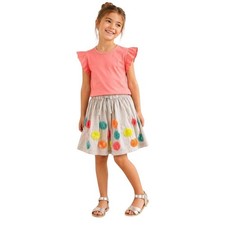 Mini Boden Skirt Girls 5-6Y Beige Multi Sequin Polka Dot Good Elastic Waist Flaw