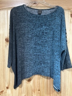 Clara Sun Woo Women s Top Dolman Sleeves Asymmetrical Hem Teal Black Size Small