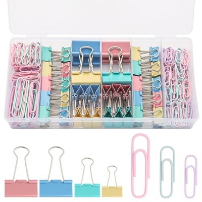 240PCS Colored Assorted Size Paper Clips and Binder Clips, Colored-240pcs