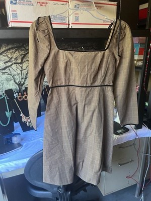 Eddy Tatum Dress Coco Check Brown Black Trim XXS New