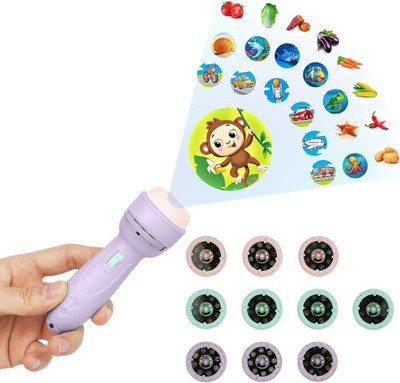 HOTUT Kinder Projektor Taschenlampe, Diashow, Spielzeug, 18 Scheiben, 80 Bilder