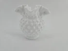 Vintage Milk Glass Hobnail Ruffled Edge Vase