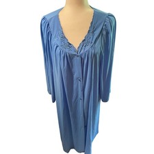 Shadowline Blue Button-Down Robe Floral Embroidery Knee Length 501 