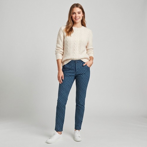 Orvis, Orvis Women’s Ankle Trouser Pants 12 Blue Geometric Cotton Stretch CozyCore