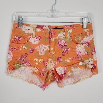 Roly Poly Tropical Floral Raw Hem Micro Shorts Women's Size Small