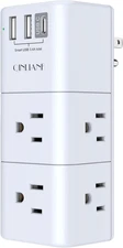 USB Outlet Extender Surge Protector -  Rotating Plug, 3-Sided Swivel Power Strip