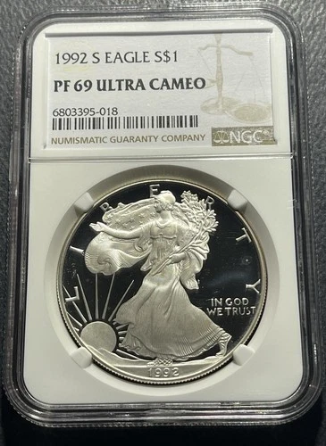 American Silver Eagle 1992S Ounce Silver Coin: NGC PF 69 Ultra Cameo-BSTK0424-14