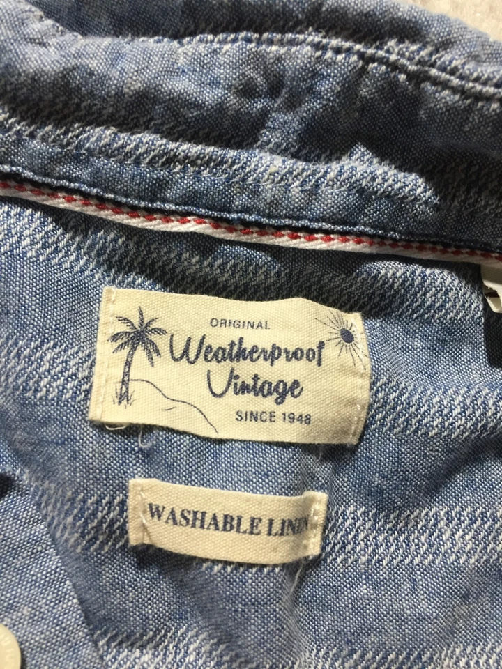 Weatherproof Vintage Washable Linen Shirt Mens L Large Blue Striped Short Sleeve - Image 3 of 4