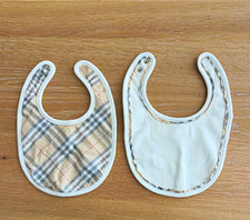 Burberry Baby Bibs 2-Pack Plaid Beige/White/Gray Snap Closure One Size