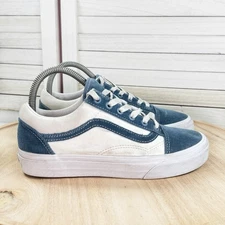 Vans Old Skool Canvas Corduroy Lace Up Sneakers White Blue 6.5 Men 8 Women