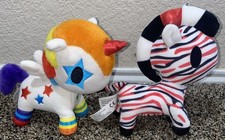 Lot Of 2 Tokidoki Bowie 8  Unicorno Rainbow Unicorn  Striped Zebra Plush Aurora