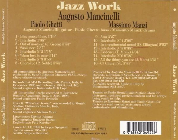 Augusto Mancinelli Jazz Work CD Italien Splasc(H) 1997 CDH4942 - Bild 2 von 2