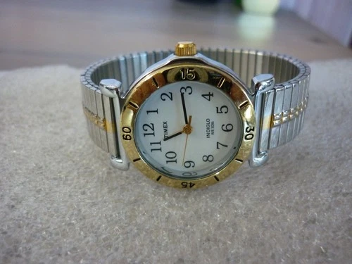 VINTAGE TIMEX QUARTZ WATCH WOMENS INDIGLO WHITE DIAL TWO-TONE NEW BATTERY