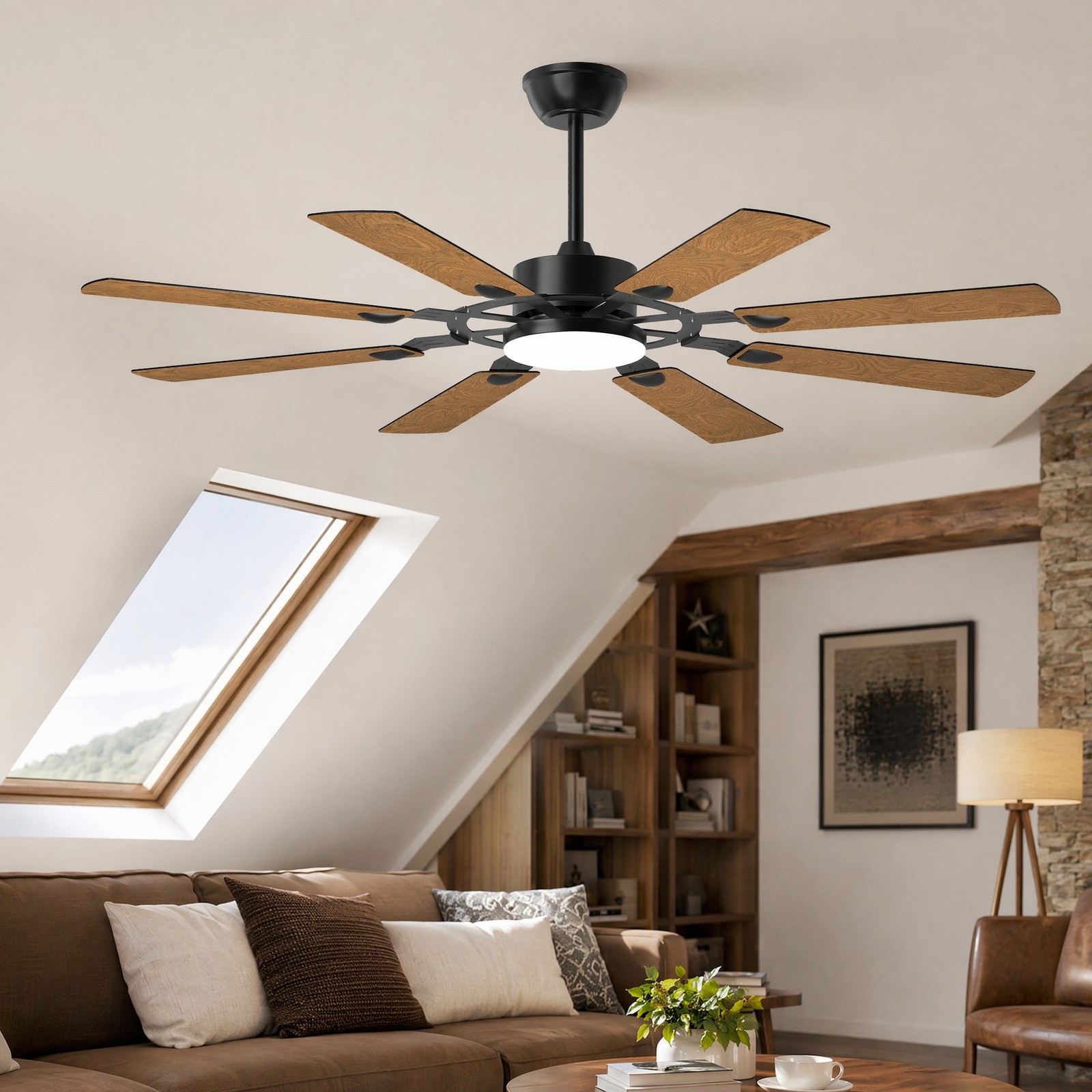 62'' Modern Ceiling Fan with LED Light Black 3CCT Dimmable Remote Control Kit