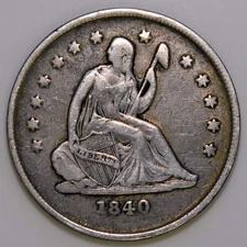 1840-O No Drapery Seated Liberty Quarter Very Fine VF k053