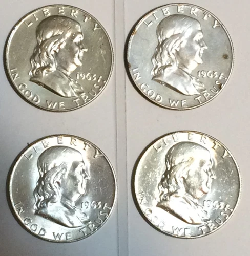 Lot of 4 BU Proof Ben Franklin Half Dollars, 2 1963-P, 2 1963-D