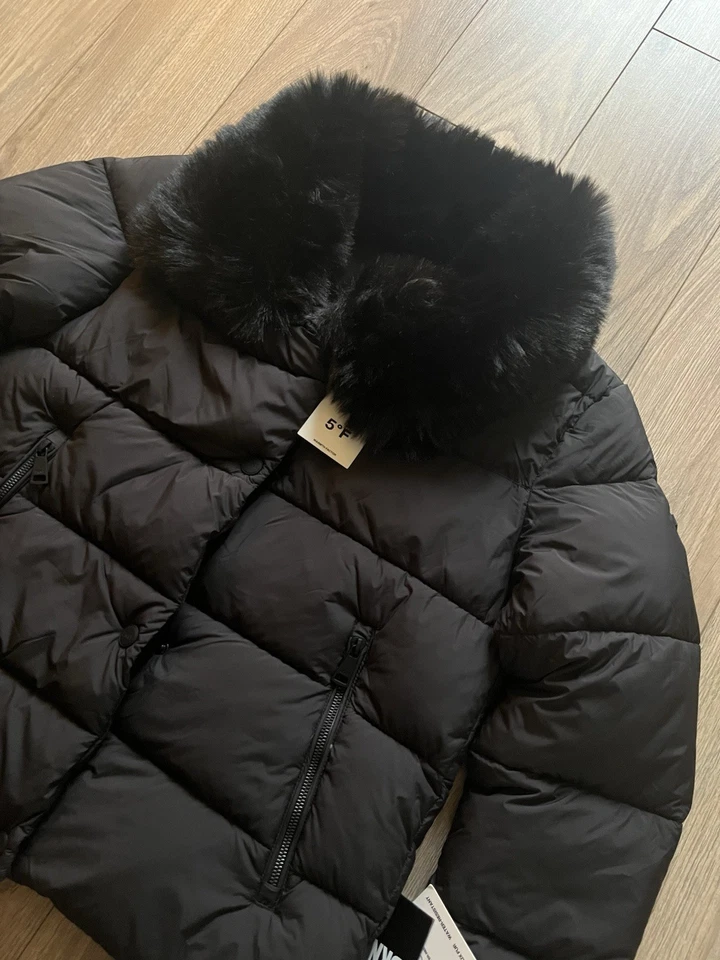 DKNY Fur Collar Puffer Jacket - Womens UK 10 - Black £220 RRP! - Image 2 of 4