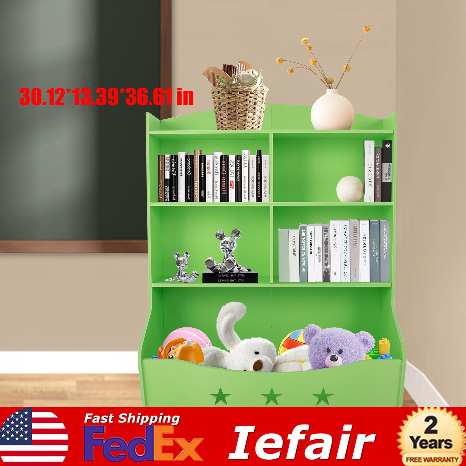Kids Toy Storage Organizer Toddler Playroom Furniture 3 Tier Green Books Shelf