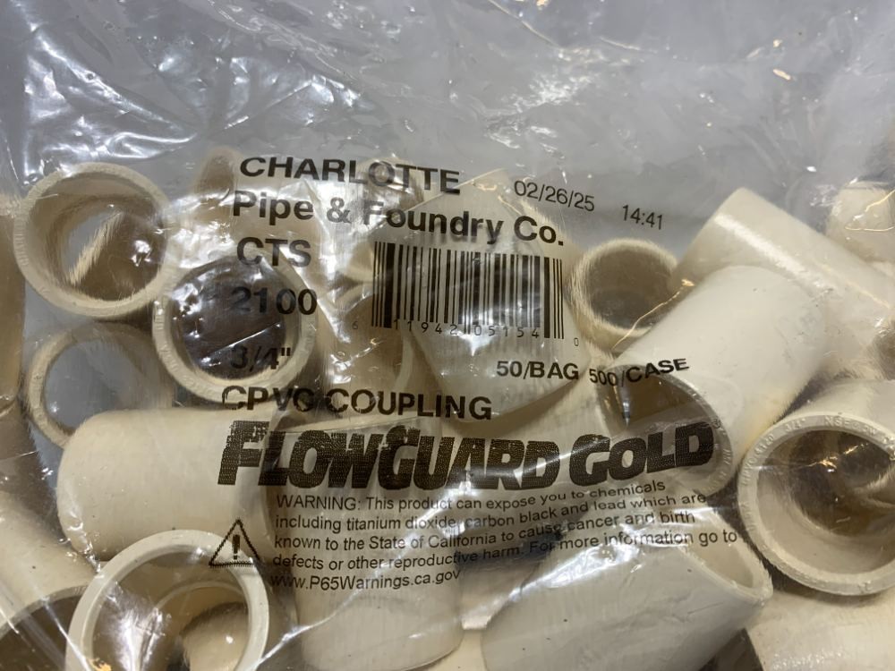 Charlotte Pipe CTS 2100 3/4" CPVC Coupling (lot of 50)