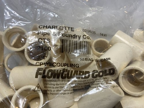 Charlotte Pipe CTS 2100 3/4" CPVC Coupling (lot of 50)