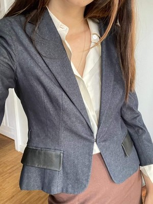 Vintage Moschino Cheap and Chic Blazer   Structured Wool Jacket with Leather Tri