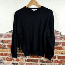 Vintage Geoffrey Beene Sweater Size Large Black Cotton Blend Textured Crewneck