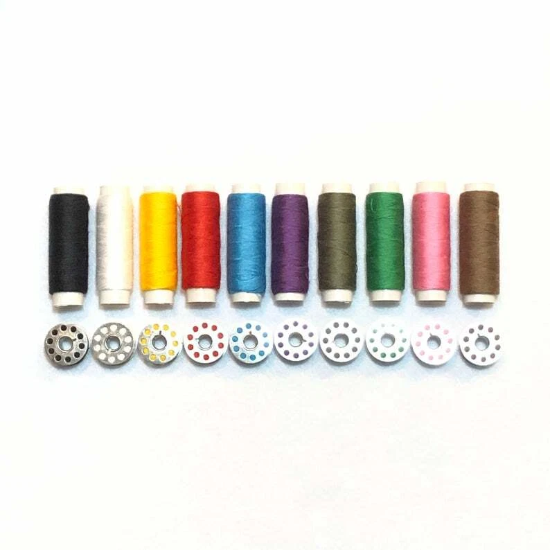 Set of 10 Colorful Spools and Matching Bobbins Polyester High Tenacity Thread - Image 2 of 4