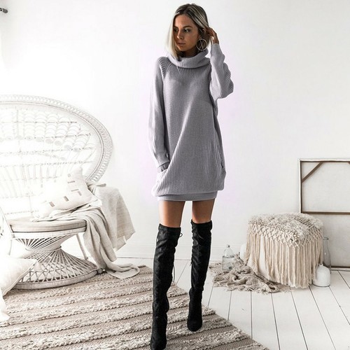Womens Mini Jumper Dress Ladies Knitted 