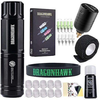 Dragonhawk Tattoo Kit Wireless Beginner Tattoo Gun Machine Power