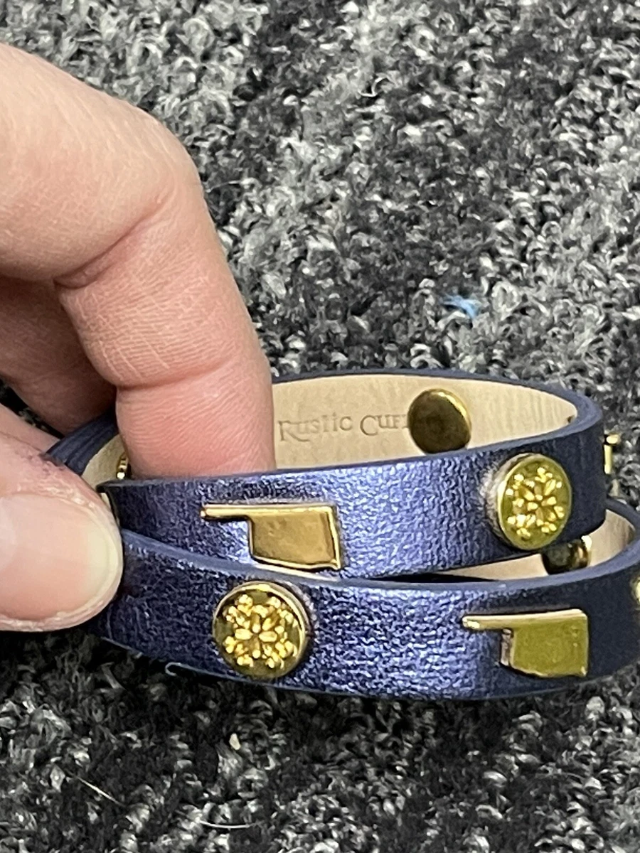 Rustic Cuff Police Bracelet Blue Gold Oklahoma Thin Blue Line Wrap