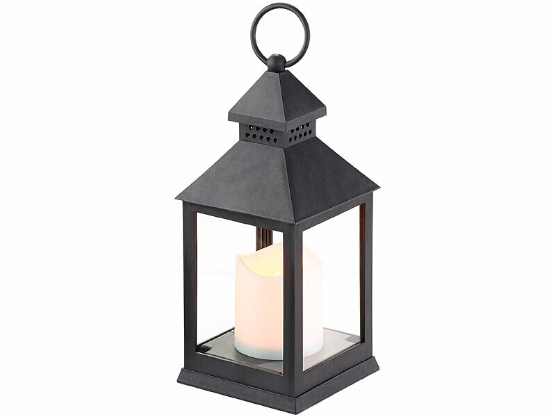 Lanterne LED Lunartec noire à piles avec effet flamme vacillante pour décoration