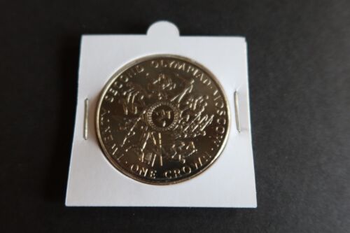 GREAT BRITAIN, ISLE OF MAN, 5/- CROWN, 1980 OLYMPICS (WRESTLING AT TOP) VGOOD - Picture 1 of 3