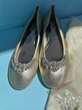 BADGLEY MISCHKA Wendy Jeweled Ballet Flats Size 8.5 Gold Crystal Rhinestone EUC