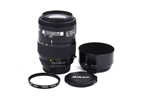 Nikon AF NIKKOR 35-105mm 1:3.5-4.5 Micro Lens, L37 Nikon Filter, HS-10 Lens Hood