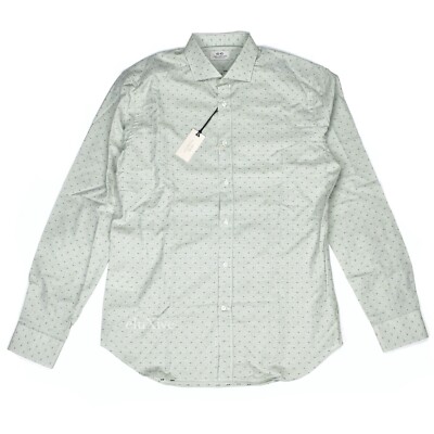 NWT $250 Corneliani Green Micro Houndstooth Woven Button Down Shirt 41 AUTHENTIC