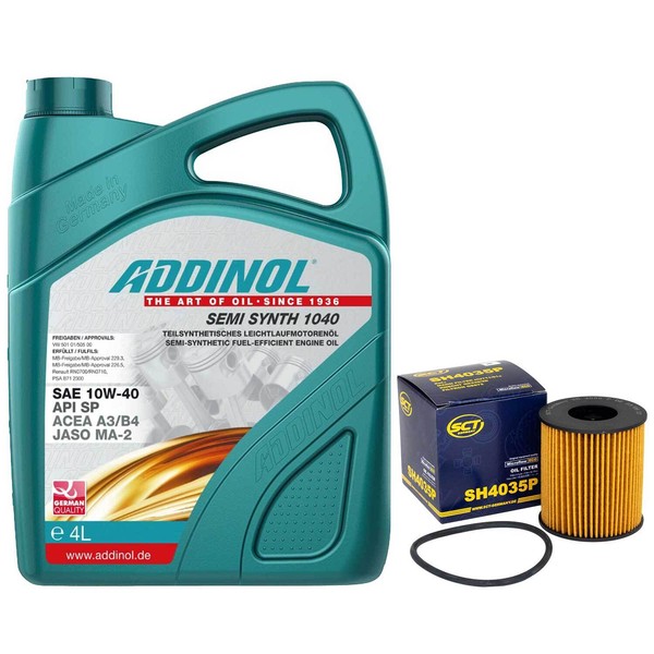 MotoröL Set 10W-40 Addinol 4 Liter + ÖLfilter FüR Citroen Xsara Peugeot 307 1.6-image
