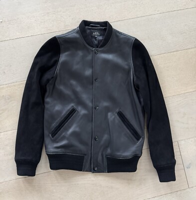 Mens A.P.C. Kenickie Lamb Leather & Wool Black Varsity Jacket Size