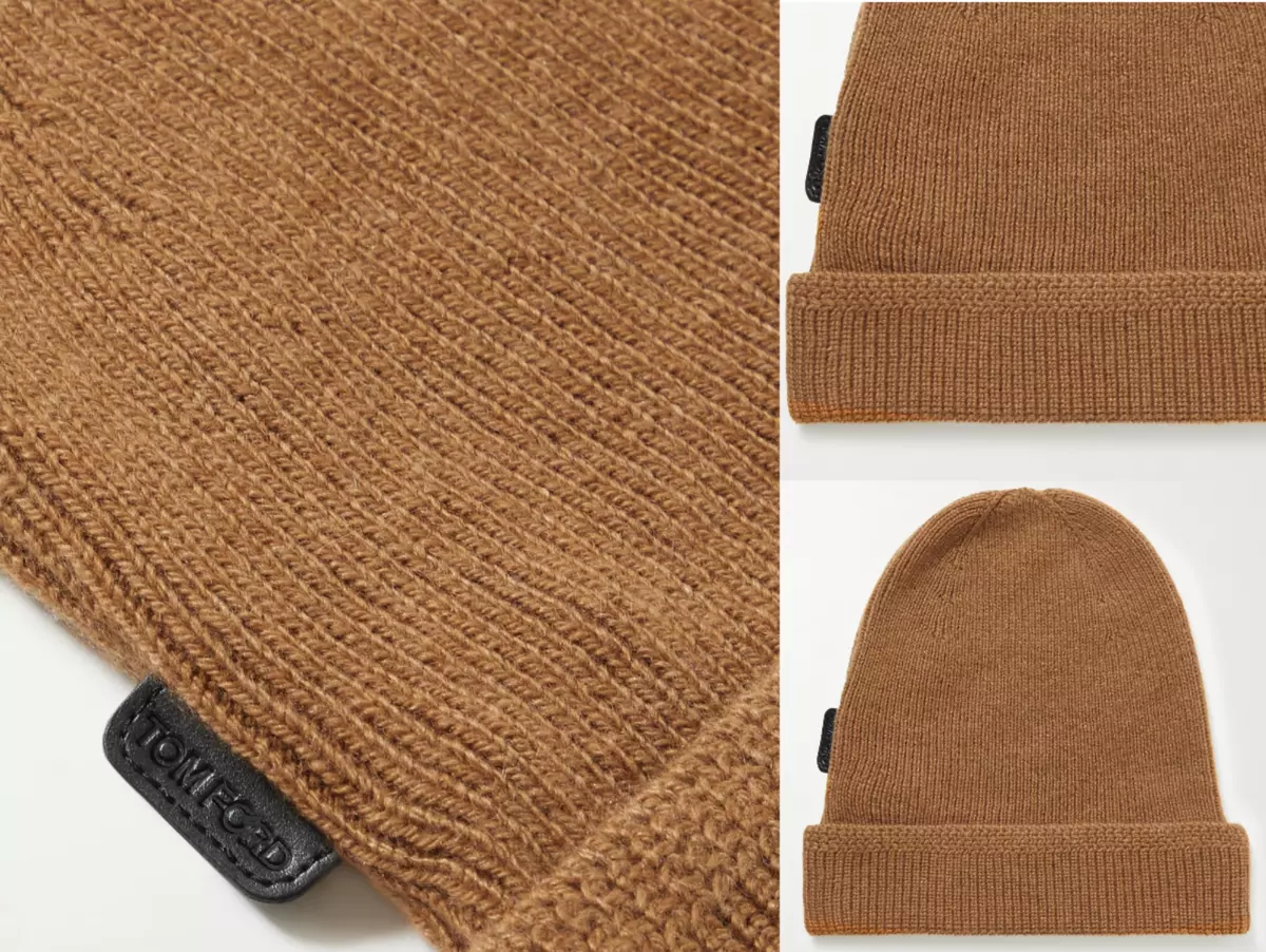 Tom Ford Iconic Ribbed Knit 100% Cashmere Beanie Hat Fashion Hat Navy, M