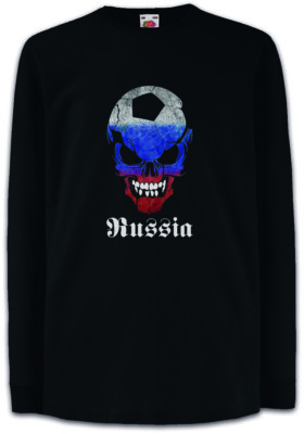 BLACK RUSSIA RUSSIAN FOOTBALL SKULL FLAG Kinder Langarm T-Shirt Fan Hooligan