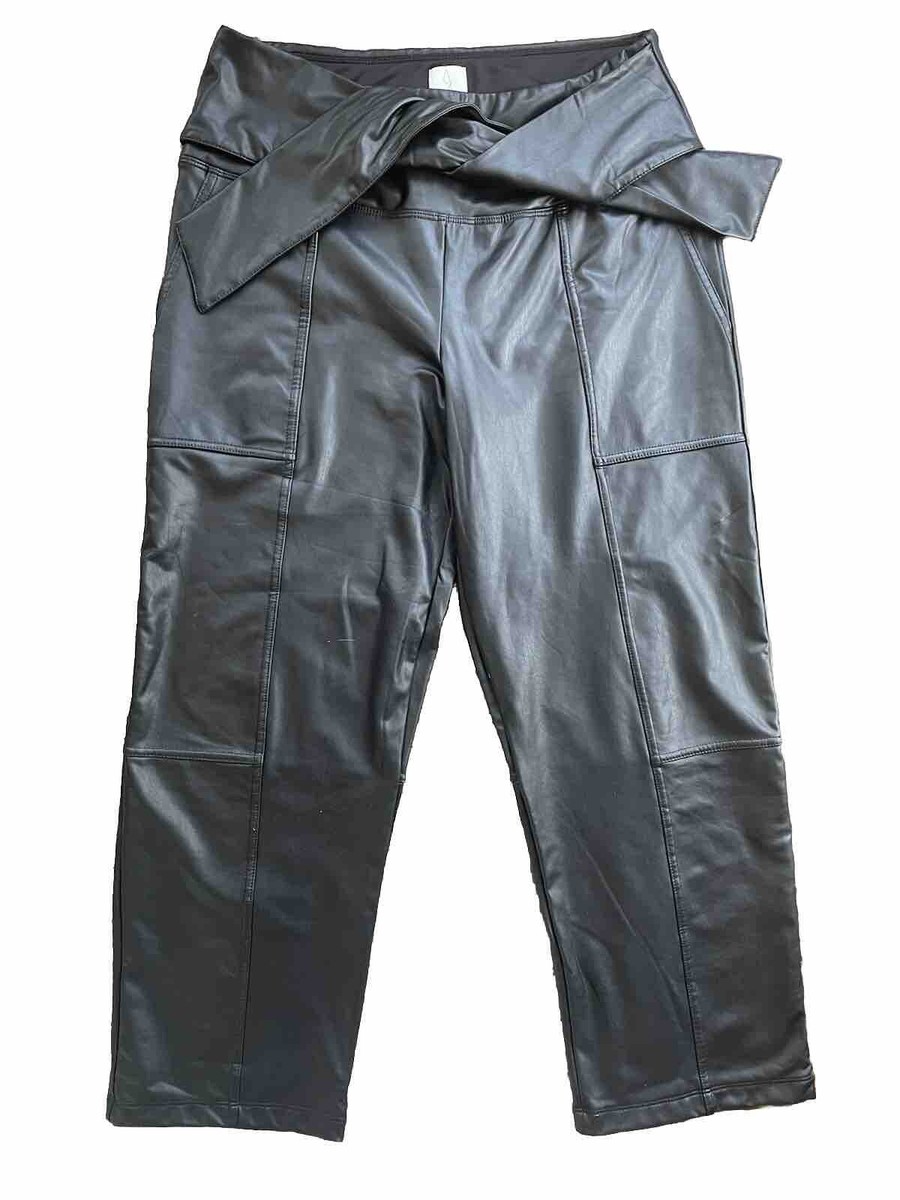 Joie High-Waisted Faux Leather Straight Leg Pants Tie Bow Belt