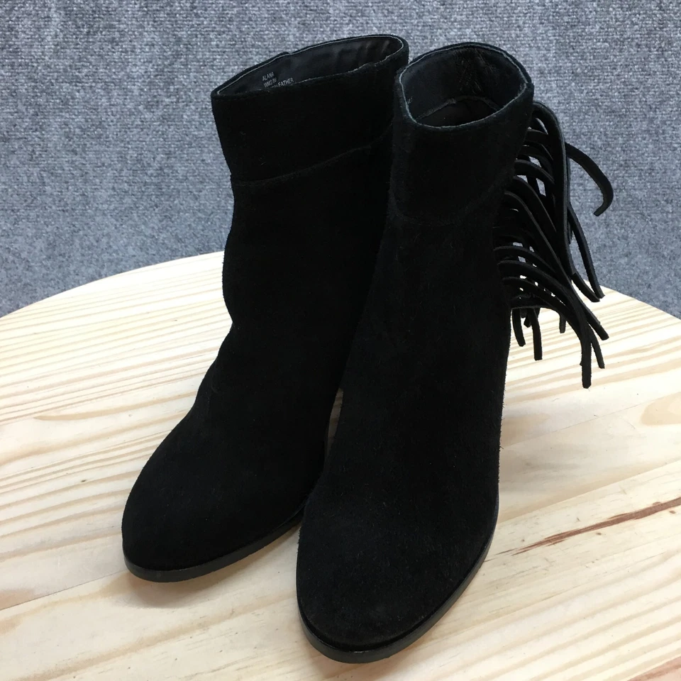 Kenneth Cole 靴子女式 8 M Alana 流苏踝靴黑色麂皮绒高跟鞋 — 第 3/4 张图片