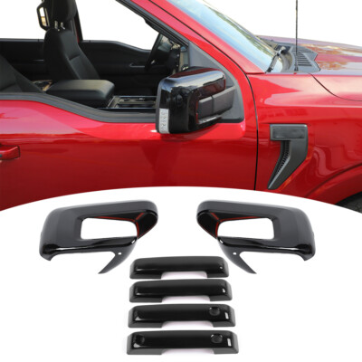 6pcs Door Handles & Rearview Mirror Cover Trim Kits For 2021+ Ford F150 Black