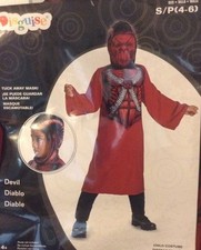 Devil Costume Robe Or Cloak W/ Hood Hide Away Mask Boys Sz S 4 - 6 Brand New