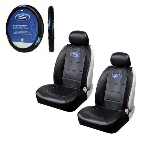 Brand New Ford Logo Sideless Front Seat Covers & Steering Wheel Cover