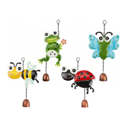 Set of 4 Happy Metal Wind Chimes - Outdoors Garden Hanging Ornaments